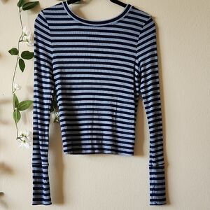 Aerie - Navy/Monaco Blue Stripe Low Back Superchill Long Sleeve - S